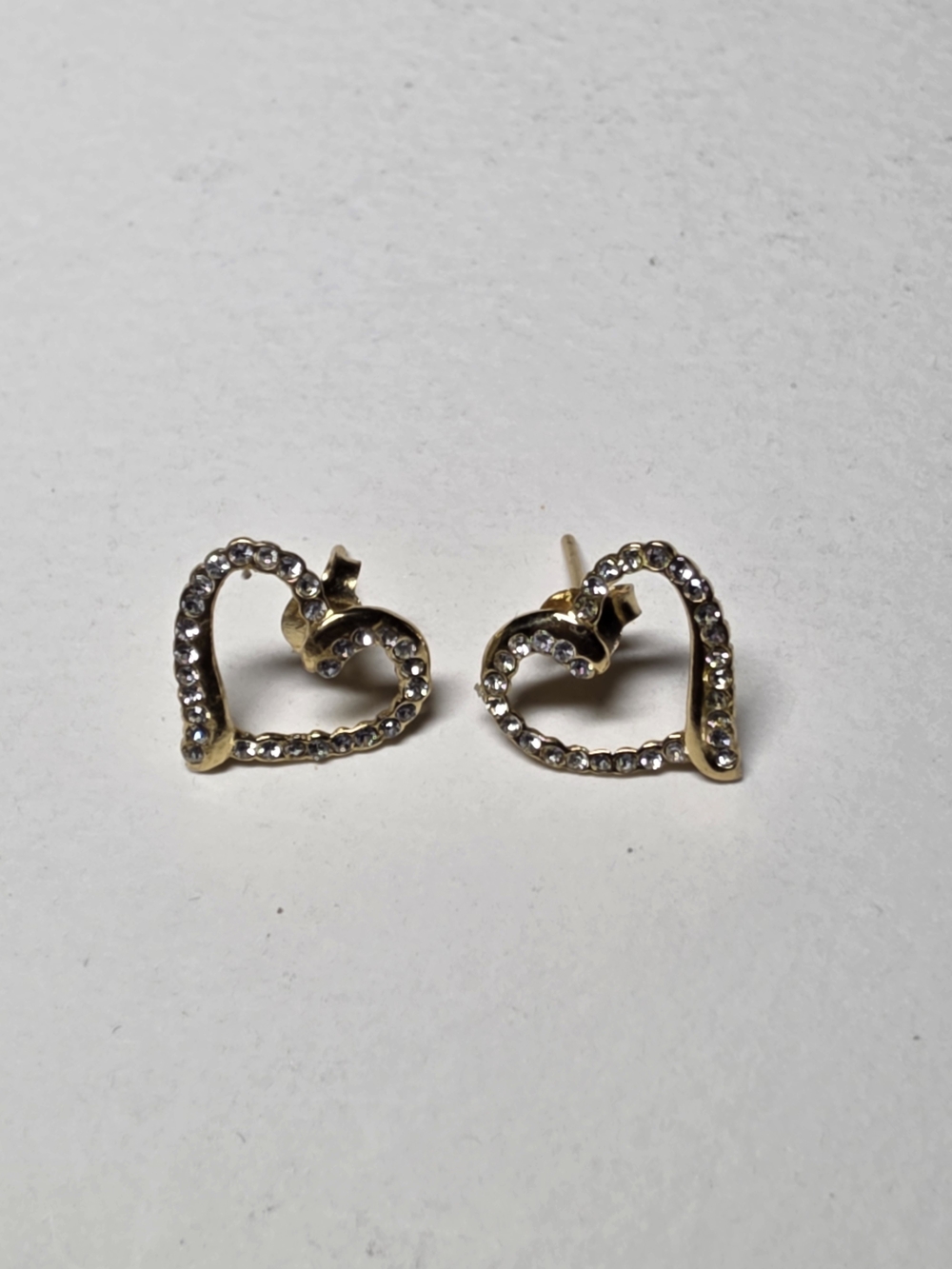 Source Unknown Gold  Over 925 Sterling Heart Stud Earrings with Clear Crystals
